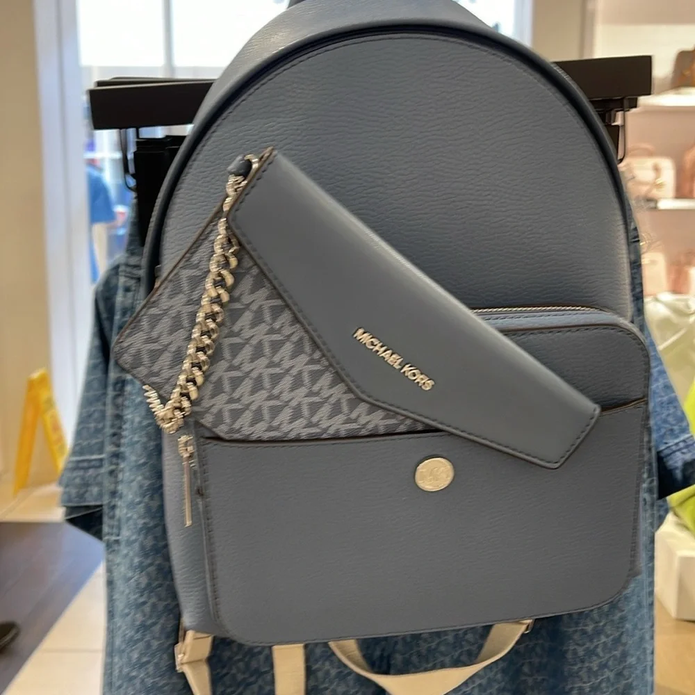 MICHAEL KORS Maisie Medium Pebbled Leather 2-in-1 Backpack Denim NWT